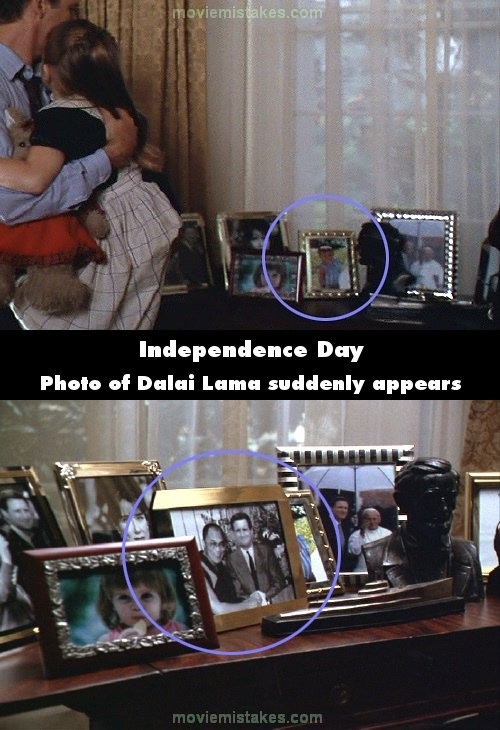 Phim Independence day, bức ảnh chụp Tổng thống với Dalai Lama không biết ở đâu xuất hiện khi chuyển cảnh
